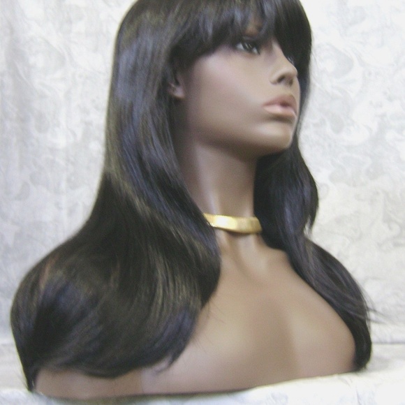 COPY - Long Straight Brown/Black Wig with Bangs main image 4